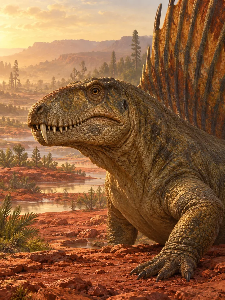 Retrato de un Dimetrodon con su vela